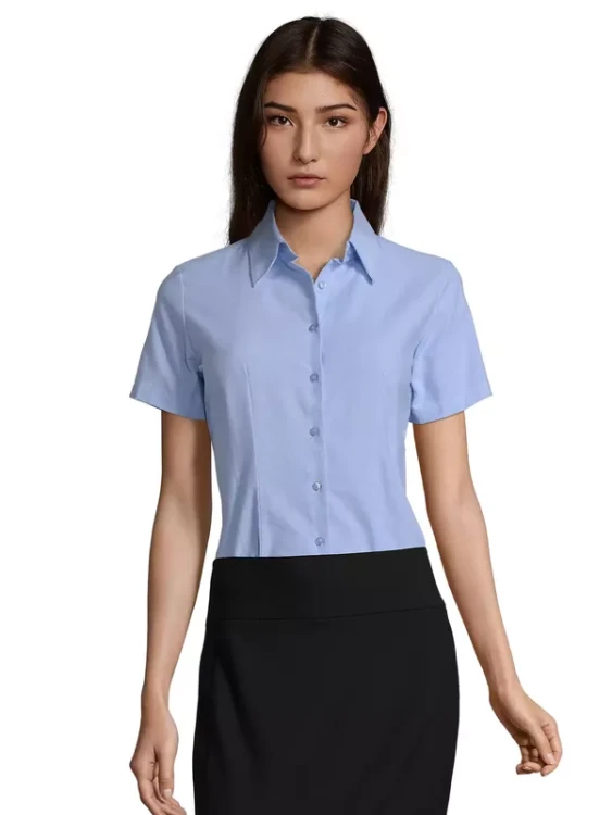 Women´s Oxford-Blouse Elite Short Sleeve 16030 (Sky Blue)