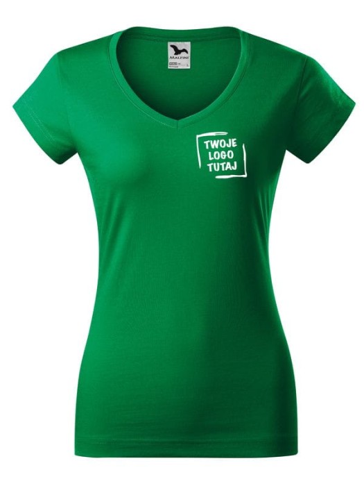 T-shirt w serek Malfini Fit V-neck 162 (Zieleń trawy)