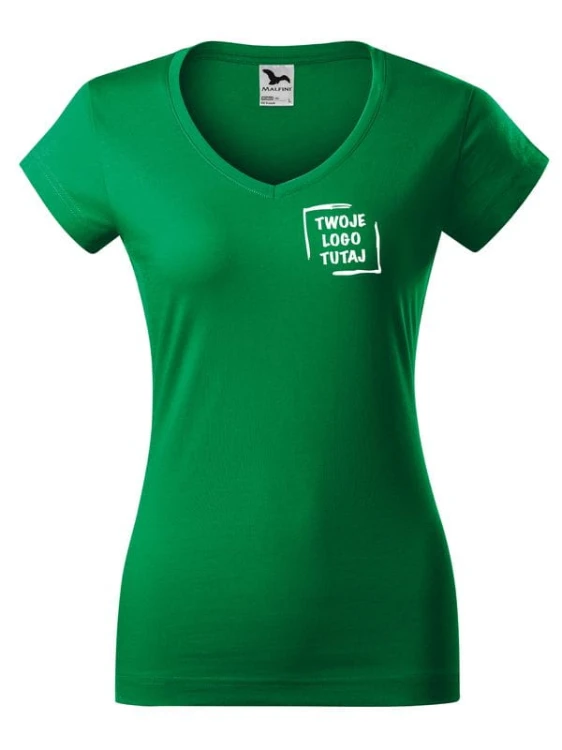 T-shirt w serek Malfini Fit V-neck 162 (Zieleń trawy)