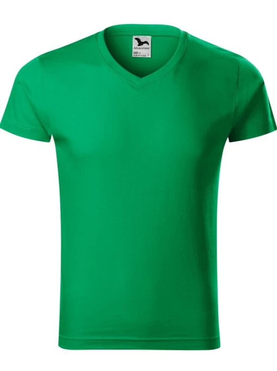 T-shirt w serek Malfini Slim Fit V-Neck 146 (Zieleń trawy)
