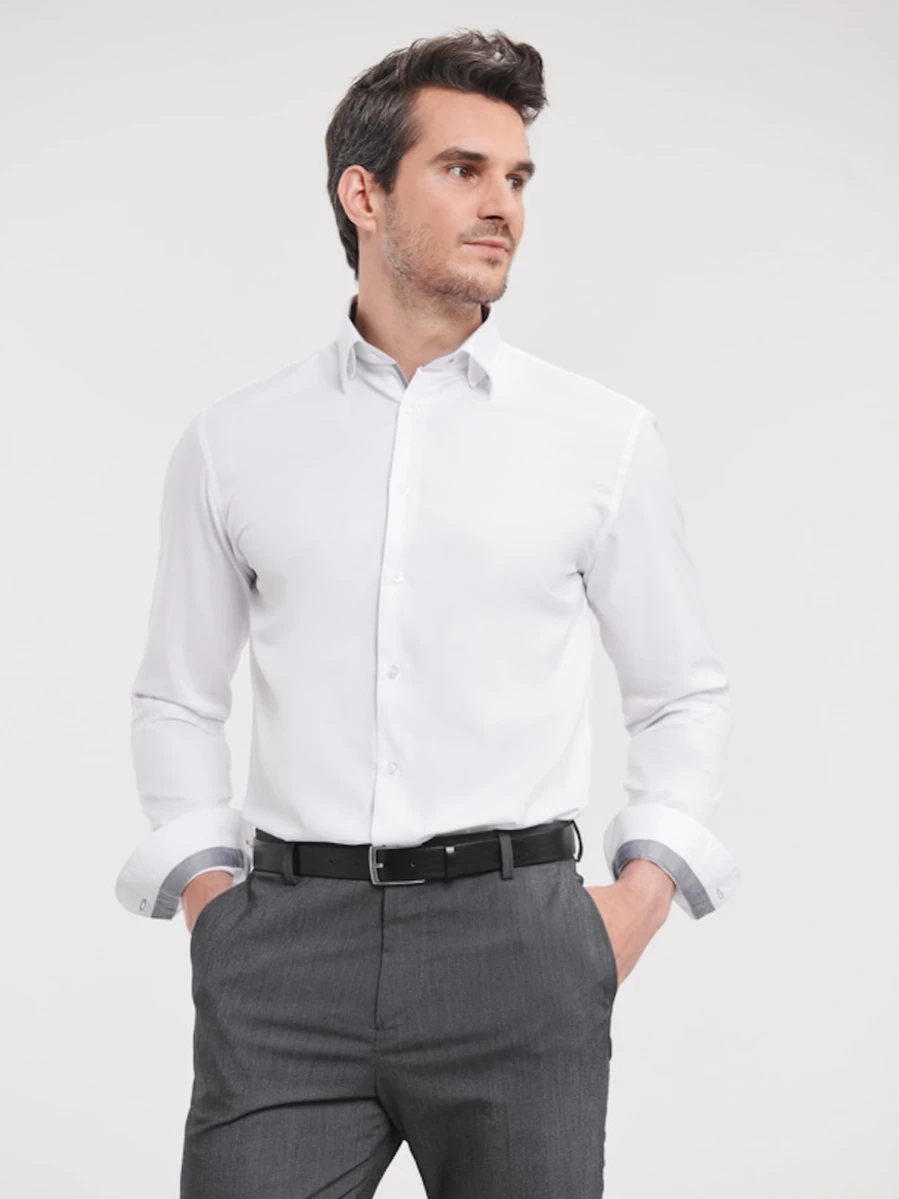Koszula Tailored Contrast Herringbone Russell R-964M-0 (White/Silver/Convoy Grey)