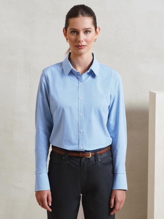 Women´s Microcheck (Gingham) Long Sleeve Cotton Shirt PR320