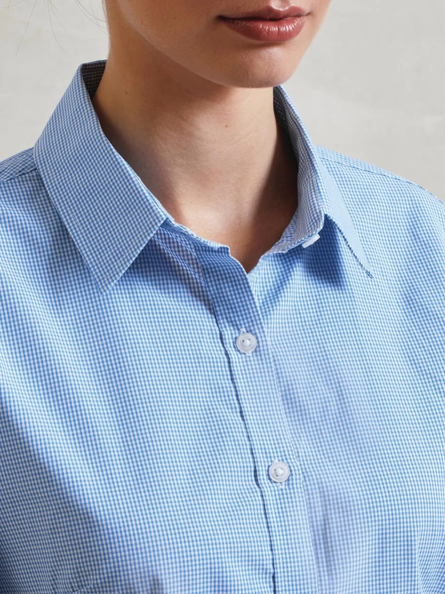 Women´s Microcheck (Gingham) Long Sleeve Cotton Shirt PR320