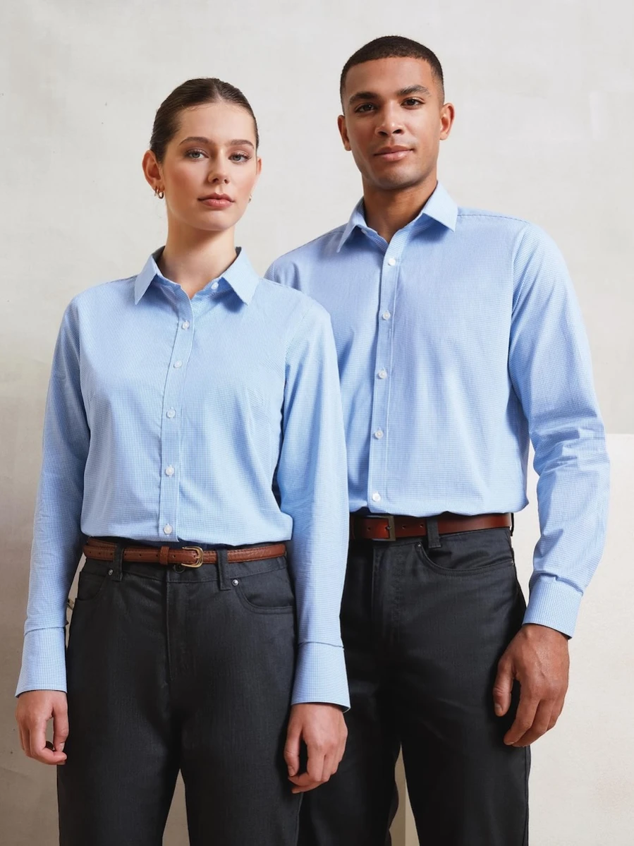 Women´s Microcheck (Gingham) Long Sleeve Cotton Shirt PR320