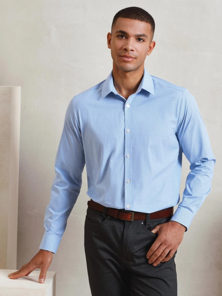 Men´s Microcheck (Gingham) Long Sleeve Cotton Shirt PR220