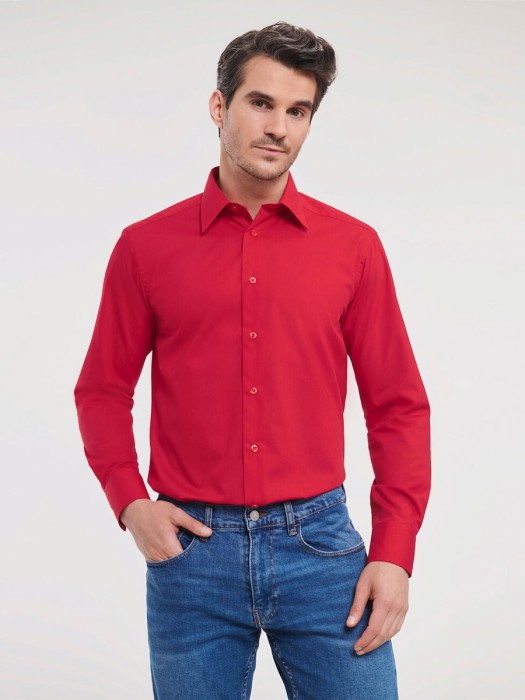 Men's Long Sleeve Tailored Polycotton Poplin Shirt R-924M-0
