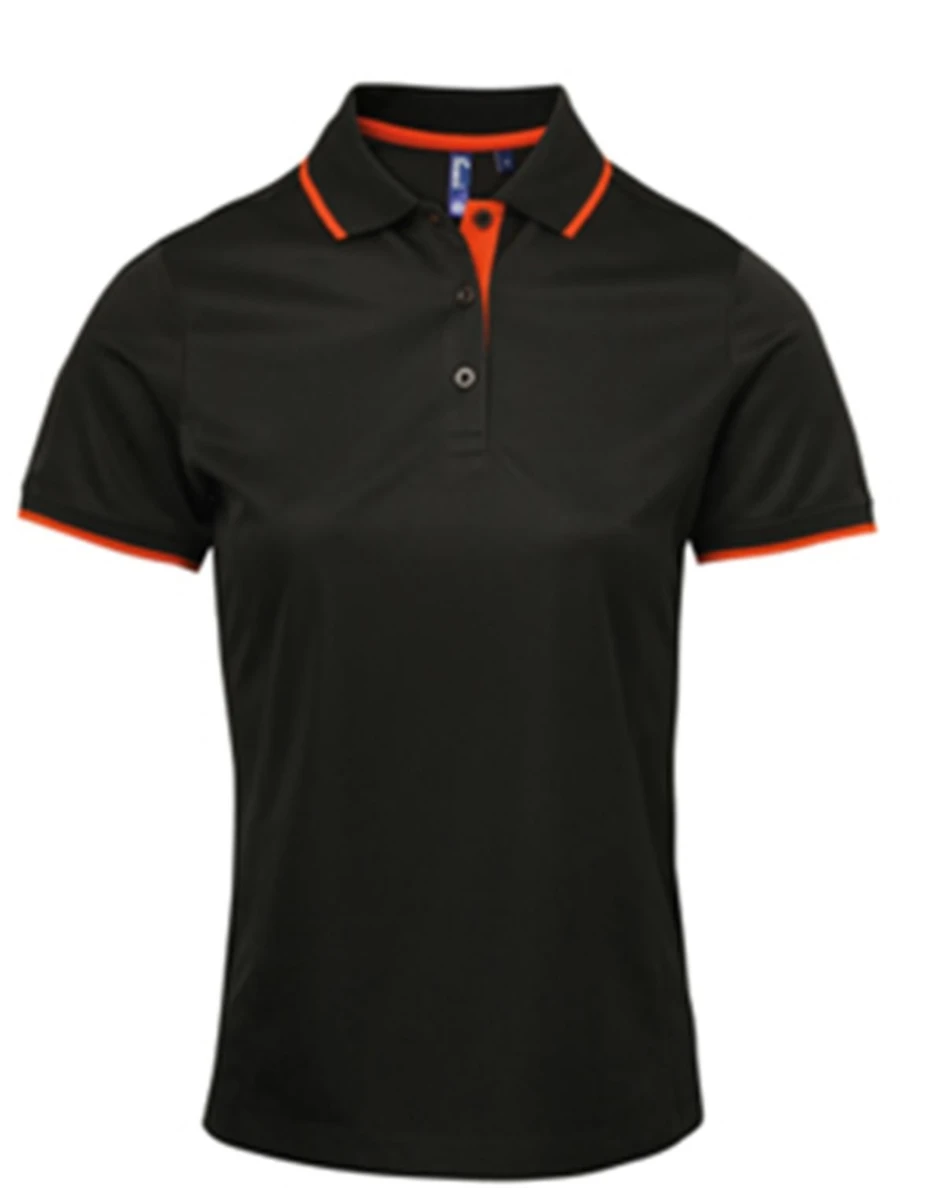 Damskie Polo Contrast Coolchecker®-Black/Orange