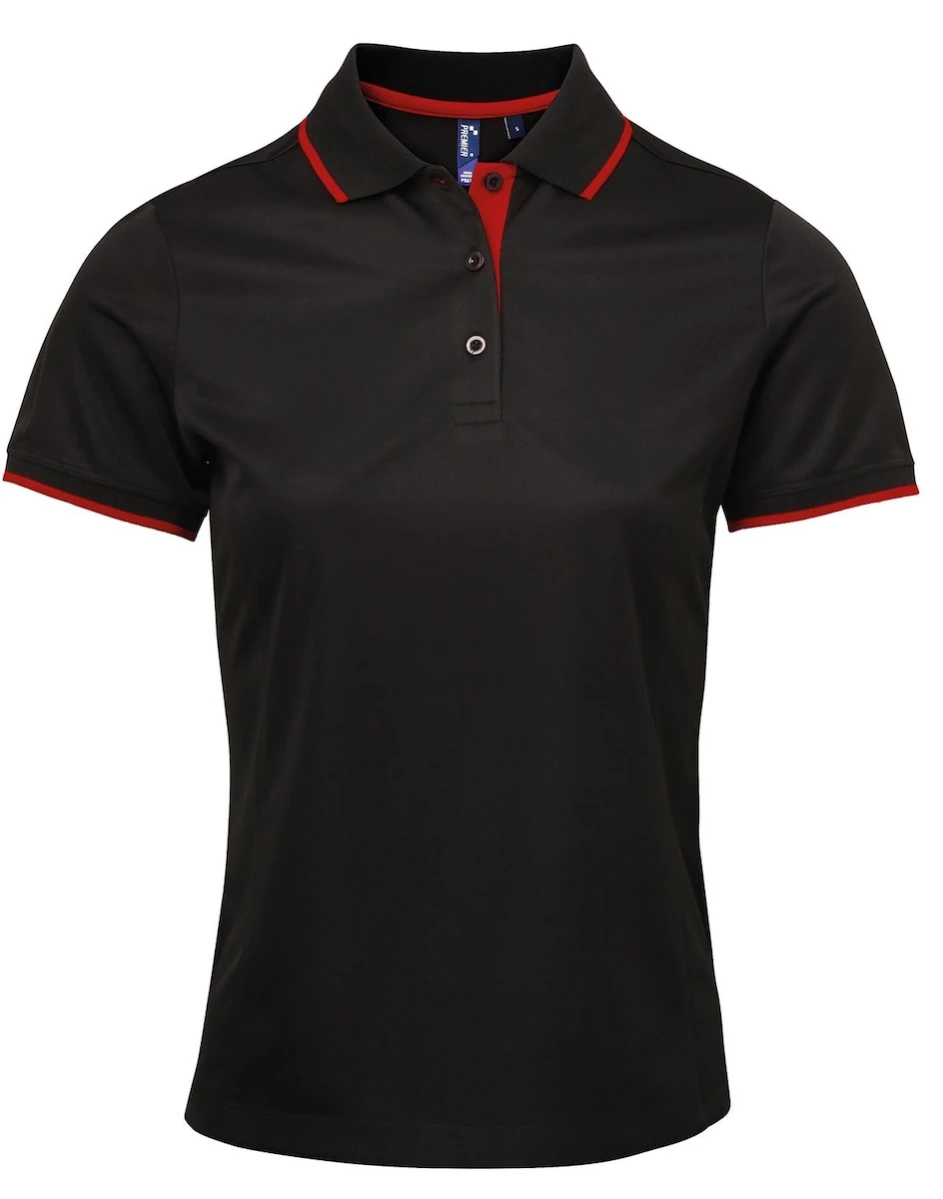 Damskie Polo Contrast Coolchecker®-Black/Red