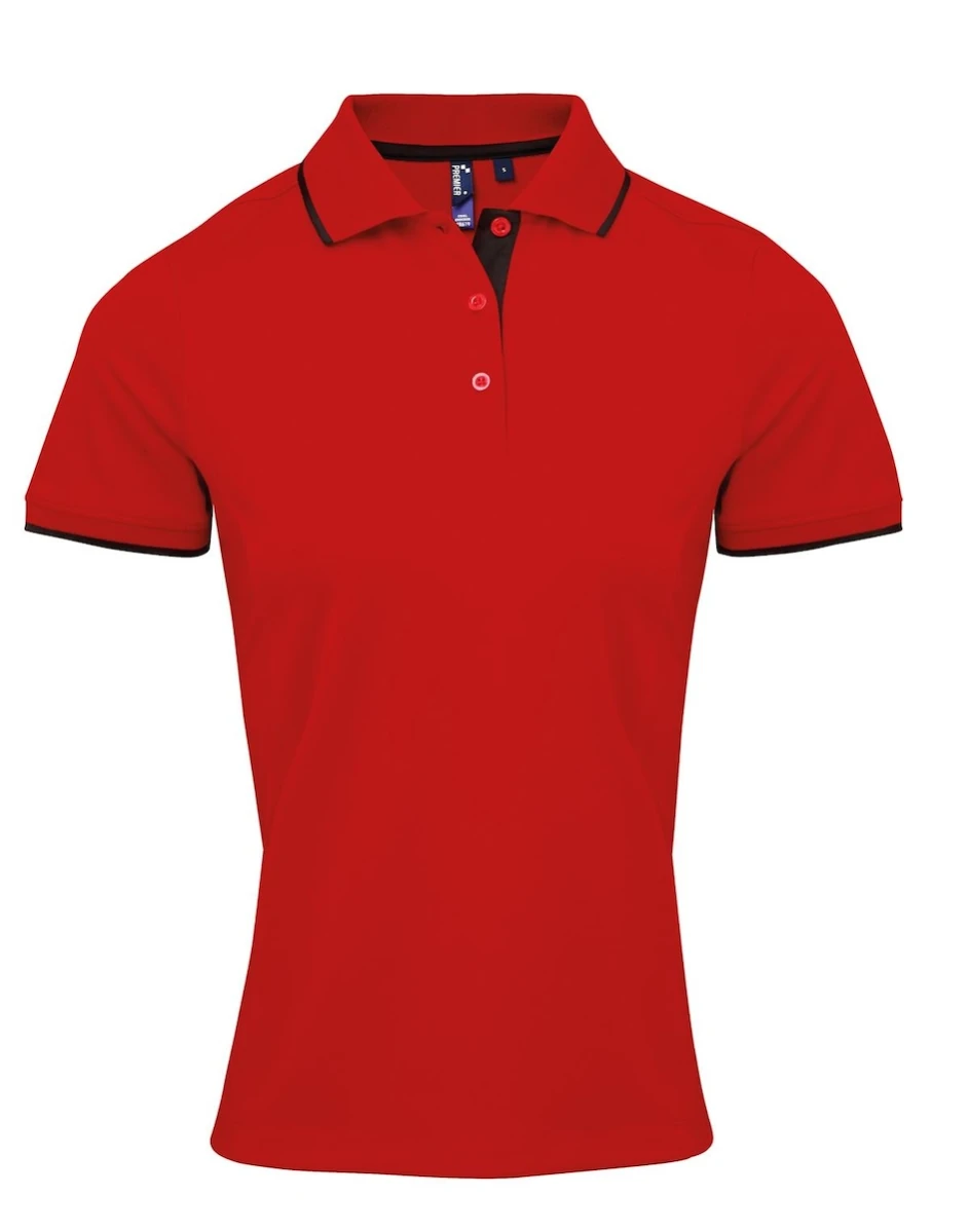 Damskie Polo Contrast Coolchecker®-Red/Black