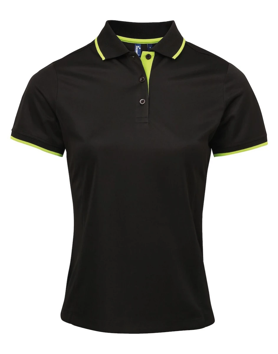 Damskie Polo Contrast Coolchecker®-Black/Lime