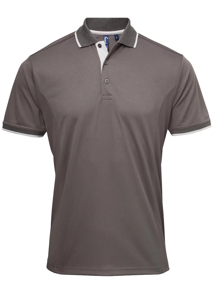 PR618 Polo Contrast Coolchecker-Dark Grey/Silver