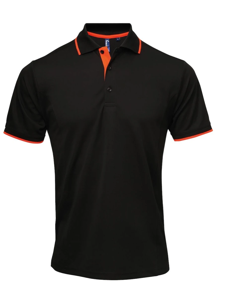 PR618 Polo Contrast Coolchecker-Black/Orange