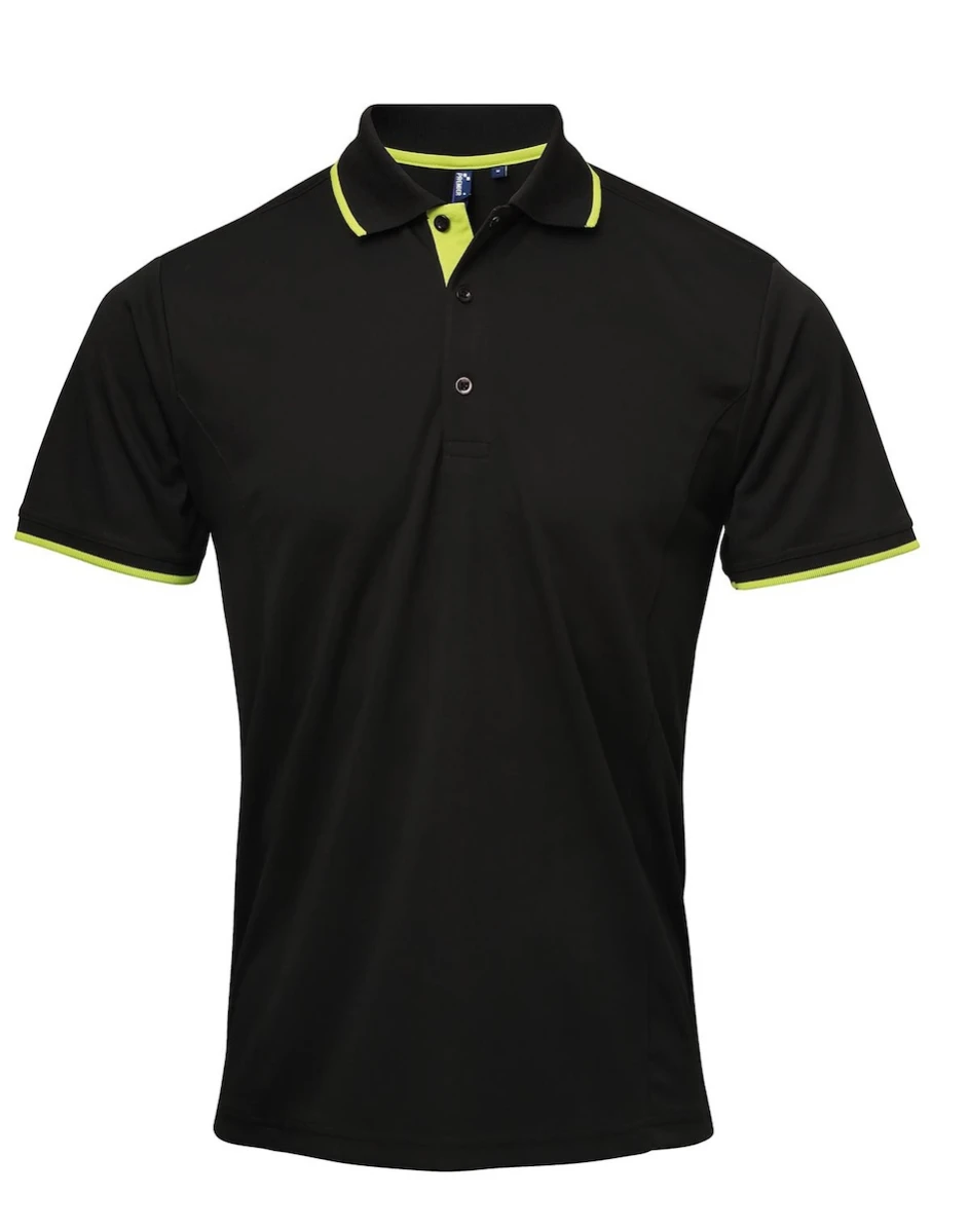 PR618 Polo Contrast Coolchecker-Black/Lime