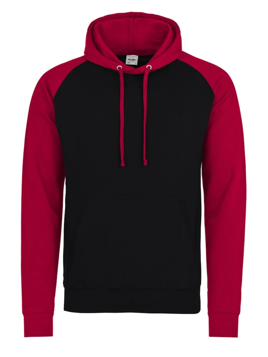 Bluza Just Hoods Baseball Hoodie JH009 JET BLACK/FIRE RED