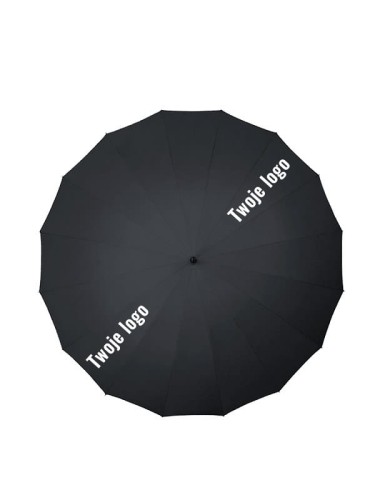 Czarny parasol reklamowy 16 panelowy Impliva GR-440 - przykładowy nadruk