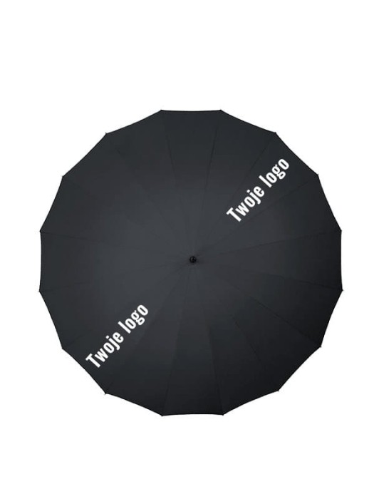 Czarny parasol reklamowy 16 panelowy Impliva GR-440 - przykładowy nadruk
